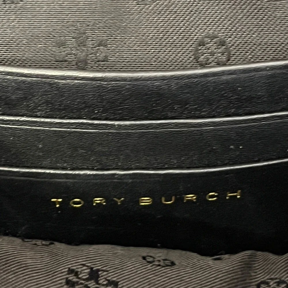Tory‎ Burch Black Embossed Leather Crossbody Bag Gold Chain Strap Women